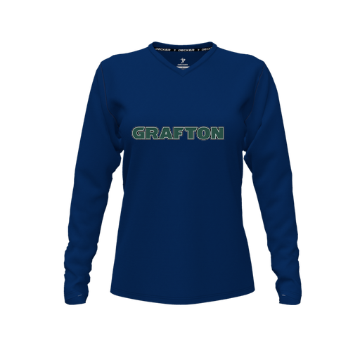 [CUS-DFW-TEES-CMF-VNK-LSL-NVY-FYXS-LOGO1] Comfort T-Shirt (Female Youth XS, Navy, V Neck, Logo 1, Long Sleeve)
