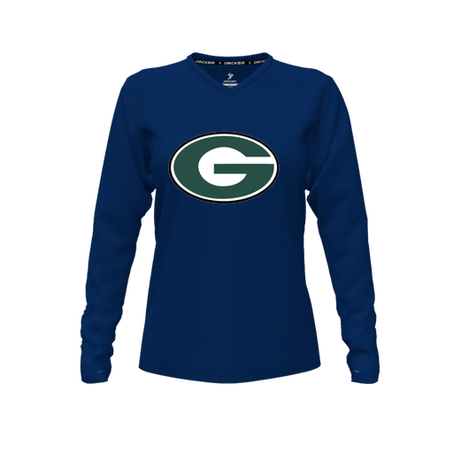 [CUS-DFW-TEES-CMF-VNK-LSL-NVY-FYXS-LOGO2] Comfort T-Shirt (Female Youth XS, Navy, V Neck, Logo 2, Long Sleeve)