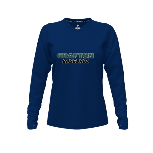 [FTLVCFNV-FYXS-LOGO3] Decker Comfort T-Shirt (Female Youth XS, Navy, V Neck, Logo 3, Long Sleeve)