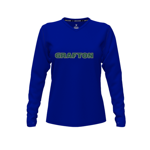 [CUS-DFW-TEES-CMF-VNK-LSL-RYL-FYXS-LOGO1] Comfort T-Shirt (Female Youth XS, Royal, V Neck, Logo 1, Long Sleeve)