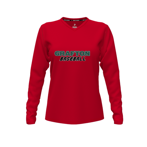 [FTLVPTRD-FYXS-LOGO3] Decker Performance T-Shirt (Female Youth XS, Red, V Neck, Logo 3, Long Sleeve)