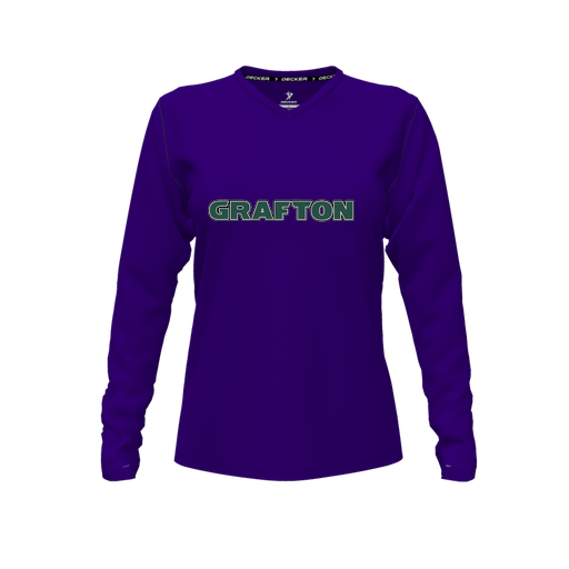[CUS-DFW-TEES-PER-VNK-LSL-PUR-FYXS-LOGO1] Performance T-Shirt (Female Youth XS, Purple, V Neck, Logo 1, Long Sleeve)